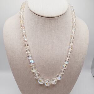 Vintage Fire Polished Crystal Necklace 20” AB Graduated Beads Bridal